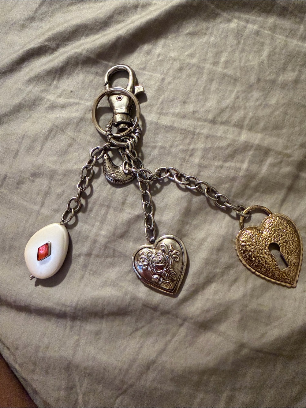 Free People Mixed Metal Heart & Ivory Charm Keychain